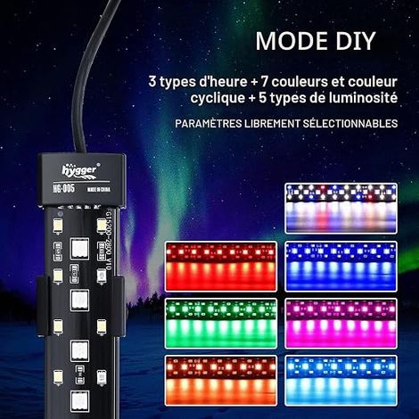 24/7 Mode Underwater Aquarium LED Light, Hidden Full Spectrum Fish Tank Light with 3 Rows of Beads, 7 Colors, Adjustable Brightness Timer (8W) (1/4)