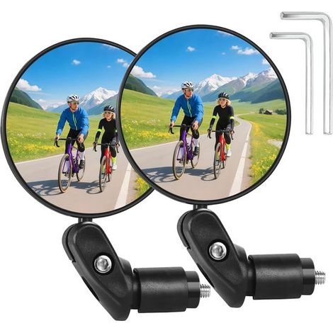 Jeu de 2 rétroviseurs de vélo - Miroir HD réglable à 360° pour embouts de guidon ronds - Universel pour VTT et scooter - Design pliable (1/5)