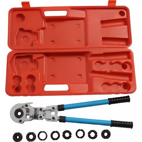 Gojoy – Pince à sertir 9 Th – Acier au carbone – Tête pivotante 360° – Bras télescopique – Force de sertissage 6T – 9 moules inclus