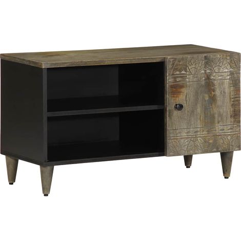 Mueble de TV madera maciza de mango gris claro 80x31,5x46 cm