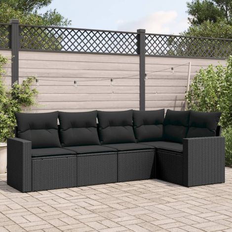 vidaXL 5 Piece Garden Sofa Set with Cushions Black Poly Rattan (1/4)