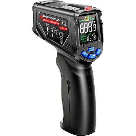 Thermomètre laser infrarouge ANENG TH06, plage de température de -20 °C à 750 °C / -4 °F à 1382 °F, écran réversible VA, précision de 0,1 à 1,00, instrument de mesure industriel réglable. (1/5)