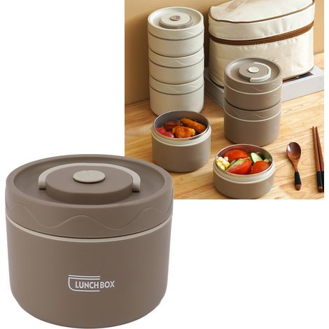 Isolierte Lunchbox (550 ml), Edelstahl 304, zwei Fächer, rund, mit Deckel, auslaufsicher und isoliert – Dunkelbraun (1/5)
