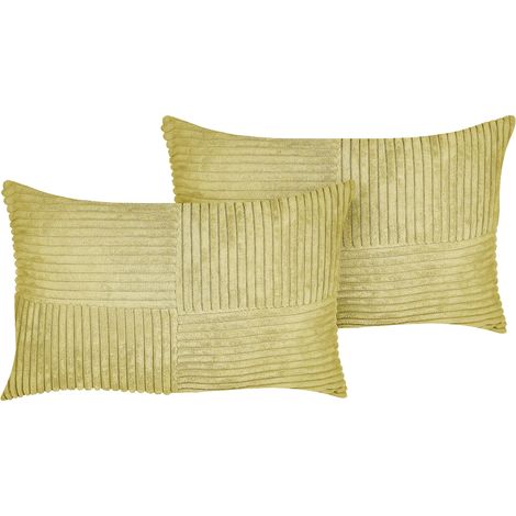 Conjunto de 2 cojines de pana verde oliva 50 x 30 cm patrón a rayas moderno Millet (1/5)