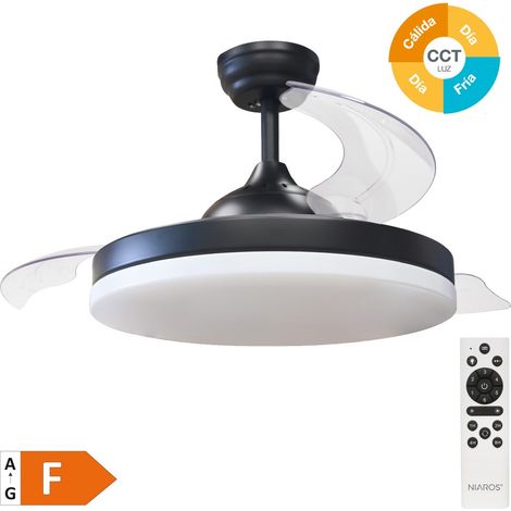 Ventilador techo Tungati con luz CCT regulable y mando Ø107 3 aspas retráctiles DC Negro (1/5)