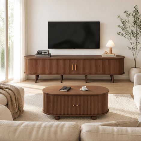 Conjunto de mueble TV y mesa de centro de 2 piezas MDF efecto nogal DESVIAE (1/5)