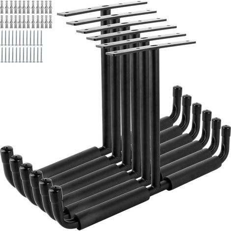 Lot de 6 Crochet Garage en métal, Rangement Plafond Garage pour charges lourdes - Pour vélo, bois, échelle, canne à pêche et équipements de sport tels que ski, planche de surf (1/5)