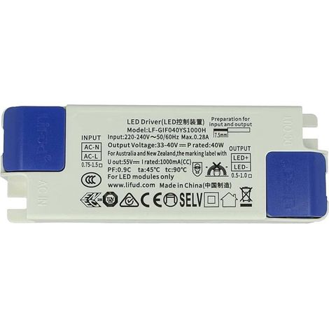 Driver LIFUD 220-240V No Flicker Output 33-40V 1000mA 40W LF-GIF040YS1000H con Scatola di Connessione Rapida 40 W