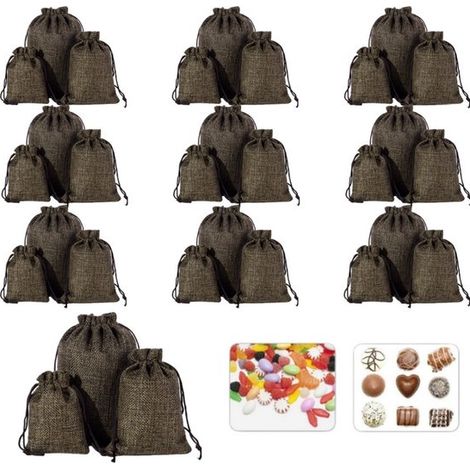 Set di 30 sacchetti in lino con coulisse, disponibili in 3 misure (10 sacchetti per misura). Sacchetti regalo/contenitori in lino. Piccoli sacchetti in tessuto. (1/5)