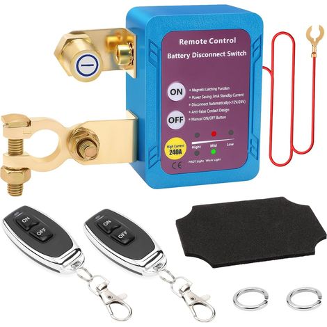 Disjoncteur de Batterie Télécommandé Sans fil, 12V 240A Interrupteur d'arrêt Automatique Coupe Circuit Voiture Interrupteur Batterie pour Voiture Camping-car, Camion, Caravane, Bateau (1/5)