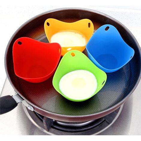 Lot de 4 Cuiseurs à Oeufs Micro-ondes en Silicone, Poches à Oeufs Antiadhésifs, Ustensiles de Cuisine Multicolores, Compatibles Vapeur et Four Micro-ondes (1/5)