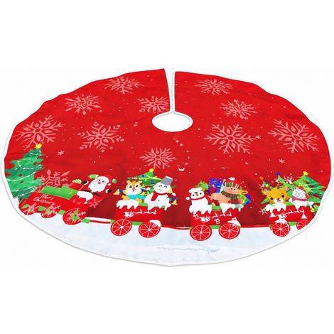 Jupe de sapin de Noël, imprimé peluche courte, doré, 120 cm, cache-pied de sapin de Noël 90 cm - 2 (1/4)