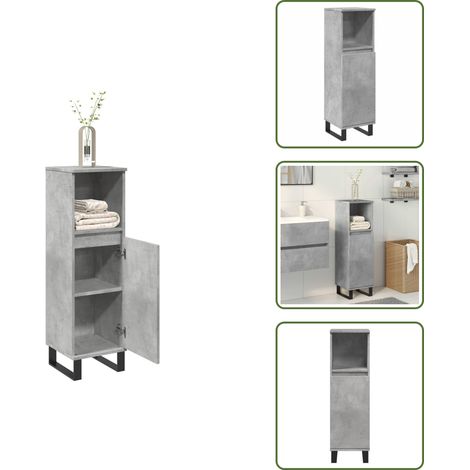 Armario de baño con puertas - vidaXL Armario de baño madera contrachapada gris hormigón 30x30x100 cm - Armario de baño con estante