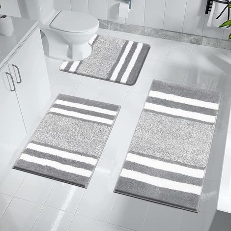 Lot de 3 Tapis de Bain en Microfibre, Doux Tapis de Salle de Bain Antidérapant Absorbant et Tapis Toilette en Forme de U, Haute Densité et Lavable en Machine, Ensemble Tapis Salle de Bain et WC (1/5)