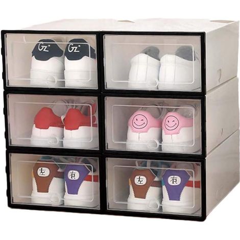 Set mit 6 stapelbaren und faltbaren Schuhboxen aus Kunststoff mit Hängeschublade