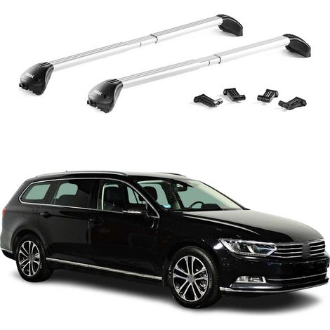OMAC Dachträger Querträger TÜV geprüft für VW Passat B8 Variant 2014-2023 – Abschließbar (4 Schlösser) – Max 100 kg – Robuste Befestigung Silber (1/5)