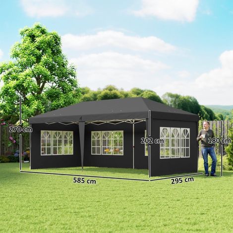 Pavillon pliable et étanche d'environ 3 x 6 m, avec 4 panneaux latéraux, fenêtre, protection UV et sac de transport, noir. (1/5)