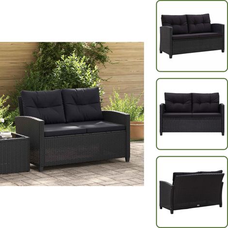 Canapé 2 places de jardin et coussins Noir 124cm Résine tressée - Canapé De Jardin - Mobilier De Jardin - Canapé Extérieur - Résine Tressée - Canapé Deux Places (1/5)