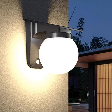 Applique murale solaire d'extérieur IP65 étanche pour extérieur, batterie 3600 mAh, 3 W, 280 lumens, jusqu'à 12 à 16 heures, lampe solaire d'extérieur pour jardin, maison, véranda, garage, noire (1/5)