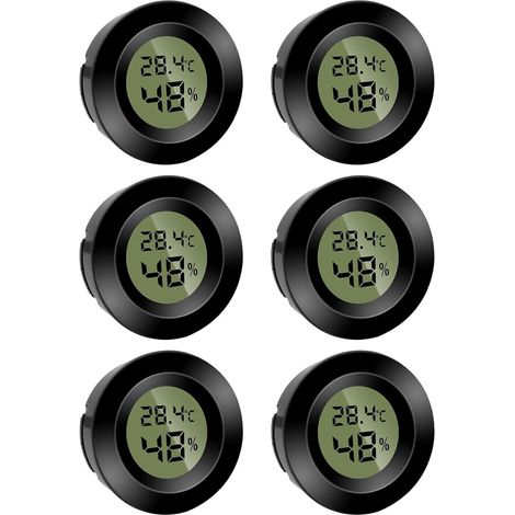 Set mit 6 Mini-Rundhygrometern – Hygrometer – Temperaturanzeige (°F) oder Celsius (°C) – Für den Innenbereich, z. B. im Büro oder Wohnzimmer – Batterien enthalten (1/5)