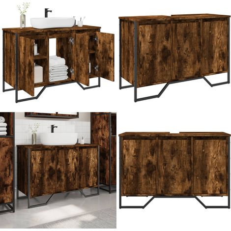 vidaXL Waschbeckenunterschrank Räuchereiche 91x35x60 cm Holzwerkstoff (1/5)