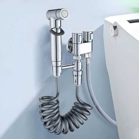 Irovami Douchette WC portable 1 en 2 avec double commande et double robinetterie - Idéale pour l'hygiène intime et la salle de bain. Fonctionnement double.