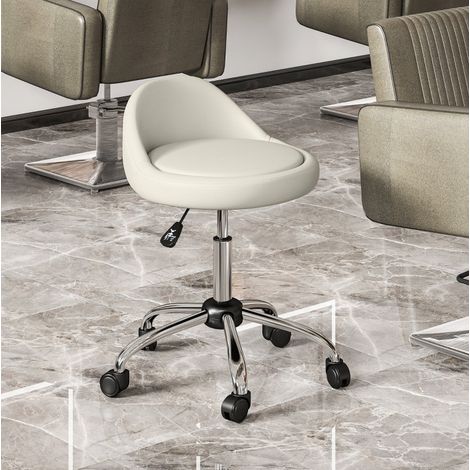 Taburete de oficina regulable 63-83 cm giratorio con ruedas en cuero sintético blanco HAVRYA (1/4)