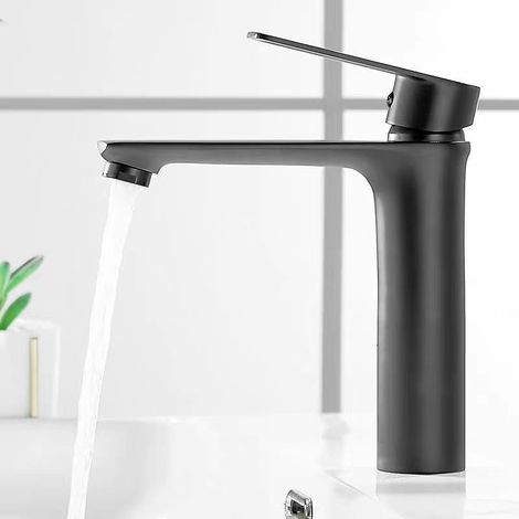 Cross-border black tall basin faucet, single hole hot and cold water faucet, countertop basin bathroom vanity faucet - copper black low model