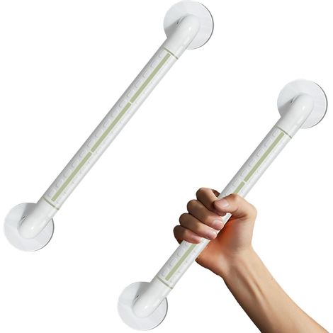 Lot de 2 Barre d'appui, Acier inoxydable, Nylon antibactérien, Veilleuse intégrée, 50cm, Salle de bain