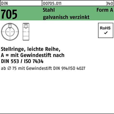 Stellring DIN 705 m.Gewindestift A 75 x110 x 22Stahl galvanisch verzinkt leichte Reihe 5 Stück
