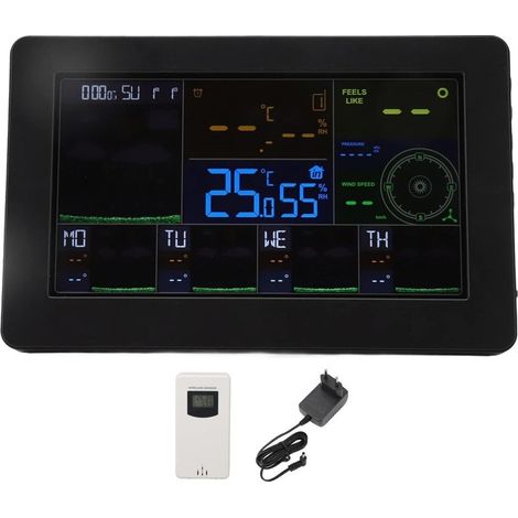 Station météo, thermomètre numérique sans fil automatique ABS pour intérieur et extérieur, affichage couleur, réveil numérique avec Wi-Fi et rétroéclairage réglable pour la maison (prise UE) (1/5)