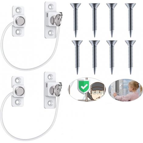 Lot de 2 verrous de porte et fenêtre avec clé, une paire de verrous de porte et fenêtre en alliage de zinc UPVC pour la sécurité des enfants - Blanc (1/2)