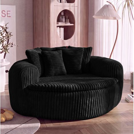 Loungesessel mit fünf Kissen, breiten Armlehnen, Taschenfedern, Cordstoff, Schwarz (1/5)