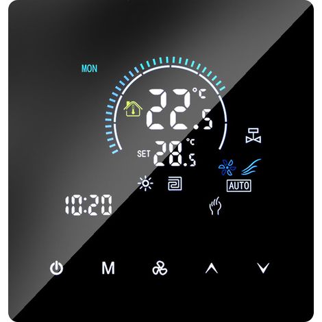 Thermostat intelligent programmable WiFi pour plancher chauffant et climatisation, écran tactile rétroéclairé IP20, compatible ventilo-convecteur, 5-60°C (1/5)