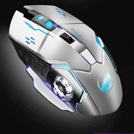 Souris gaming sans fil rechargeable, lumineuse, argentée - WARWOLF Q8 Argent (1/5)
