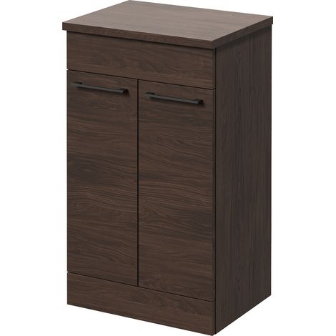 Napoli 390 Brown Oak 500mm 2 Door Vanity Unit for Countertop Basins - 500mm - Gunmetal Grey 160mm Handle