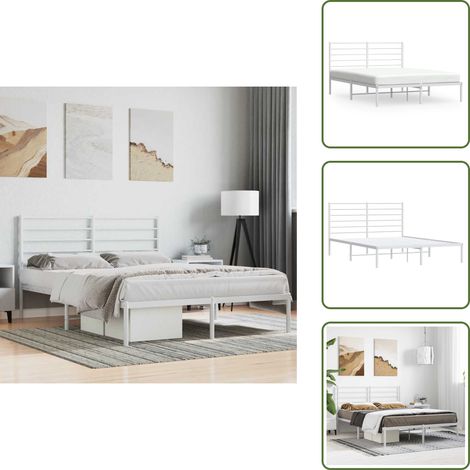 Bettgestell mit Kopfteil Metall Weiß 140x200 cm - Metallbett - Doppelbett - Boxspringbetten - Bettgestell - Weißes Bett (1/5)