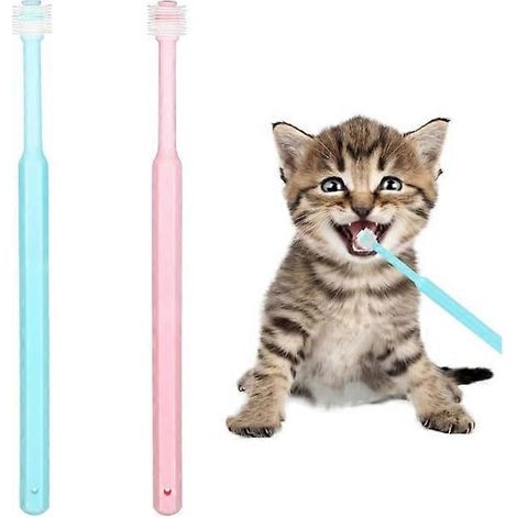 Lot de 2 brosses à dents pour petits chiens et chats, brosse à dents souple en silicone à 360 degrés pour le toilettage et l'hygiène buccale des animaux de compagnie. (1/5)