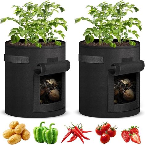 Sacs de Plantation pour Pommes de Terre, 2PCS Sacs à Plantes,avec Rabat Visible et poignées Sac de Culture en Non Tissé Pot de Fleur Sac de Jardin avec Poignée -40L-noir-35 45CM (1/5)