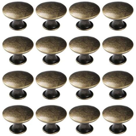 Lot de 16 poignées de placard de cuisine, poignées de commode, poignées de tiroir rondes avec vis, bronze, diamètre 3 cm (1/4)