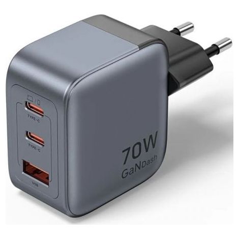 Cargador de Pared GaN Vention FEXH0-EU/ 2xUSB Tipo-C/ 1xUSB/ 70W