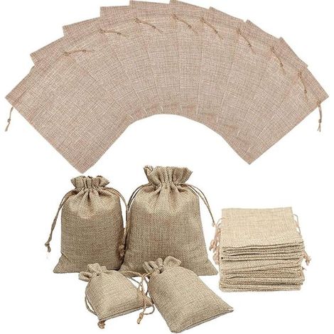 Ronte - Bolsas de yute con cordón para guardar joyas, cosméticos y pequeños regalos - Paquete de 10 - 20 x 30 cm (1/5)