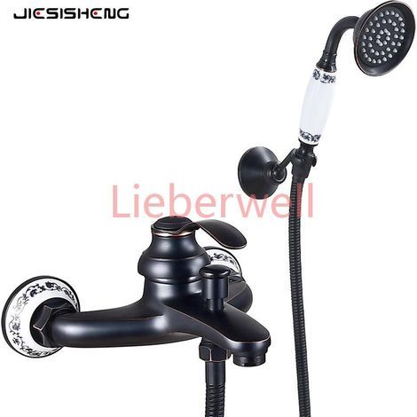 LIEBERWELL Antique Brass Single Shower Set, No Air Spray, Handheld Shower Head, Wall-Mounted Bathtub Faucet for Home (1/5)