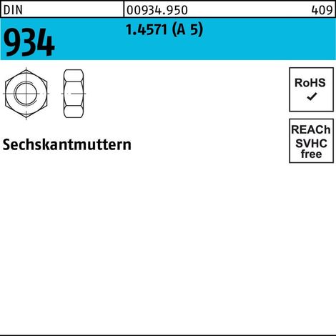 Sechskantmutter DIN 934 M 27 x 3 Edelstahl A5 blank 10 Stk (1/2)