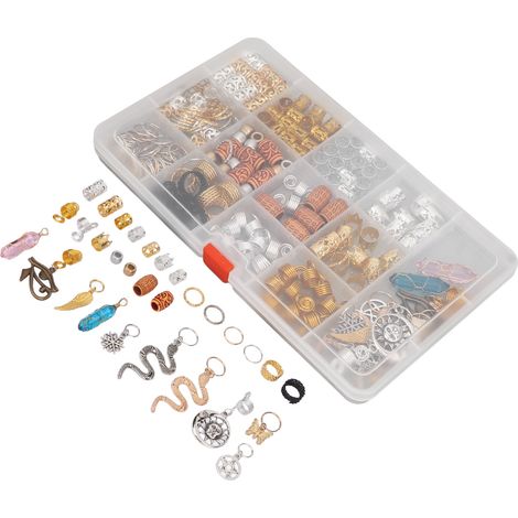 Perles en métal souple pour dreadlocks, 200 pièces avec boîte de rangement, parfaites pour accessoires photo et coiffures créatives. (1/5)