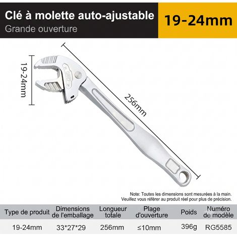 La clé universelle à réglage automatique et autobloquante NW 1776 en acier au chrome-molybdène est adaptée à l'entretien des écrous, des boulons et des canalisations. - (XL) 19-24 mm