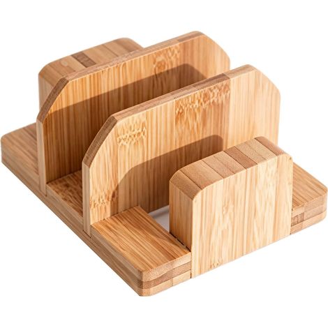 Bamboo Chopping Board Holder 3 Compartments Wall or Worktop Rack Compact Kitchen Organizer Holder for Lids and Hobs (1/5)