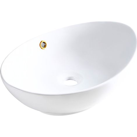 BALNEO - vasque à poser en céramique ZERRA avec trop-plein rond doré - lavabo de salle de bain moderne (1/5)