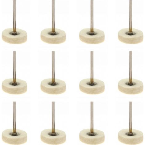Lot de 12 petits tampons de polissage en laine de 25 mm avec tige de 3 mm, roue de polissage en feutre de laine pour le métal, la pierre, le bois, les bijoux et le verre (1/5)
