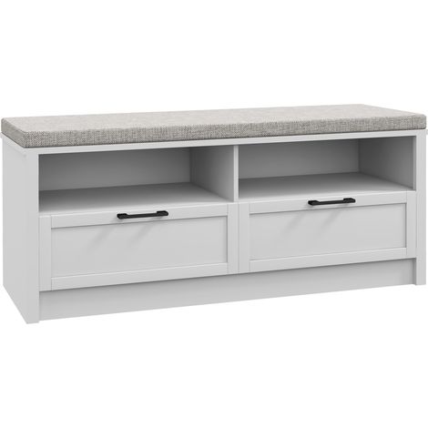 Removable Cushion Shoe Storage Bench with Open Compartments and Drawers for Entryway and Hallway Organization